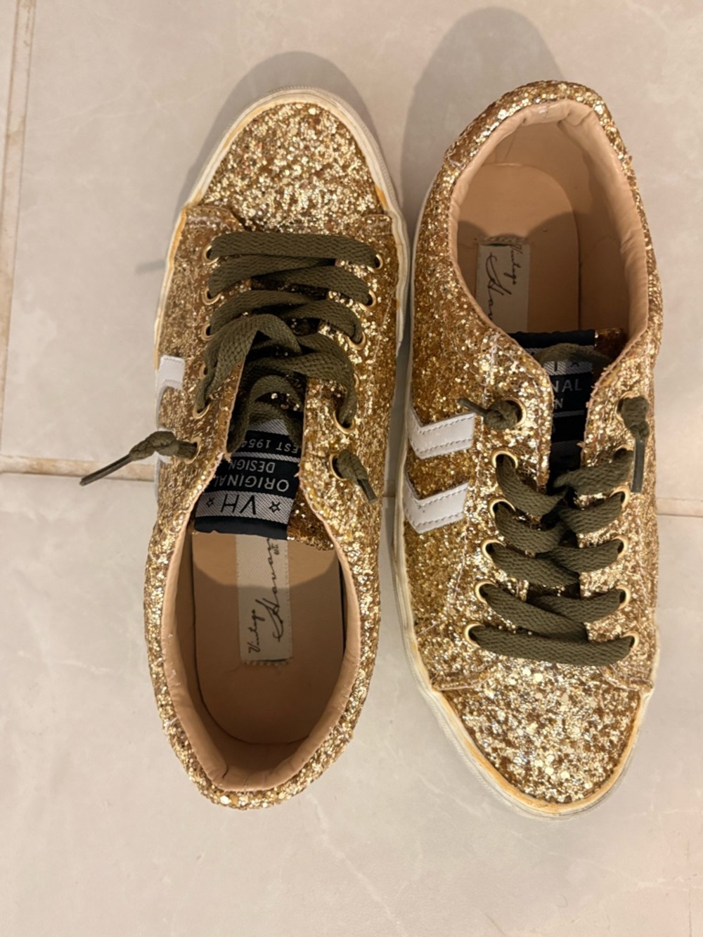 Vintage Havana Gold Sparkle Sneakers with Beige Insole